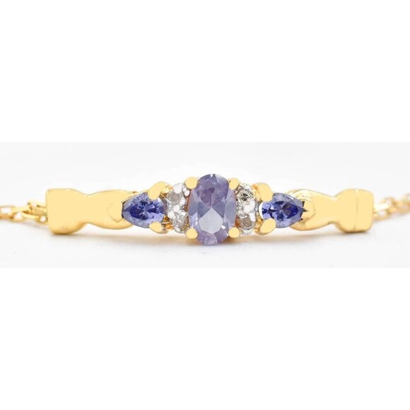 Created Alexandrite /Tanzanite & Genuine Diamond Bracelet 10k Solid Gold - Picture 1 of 4
